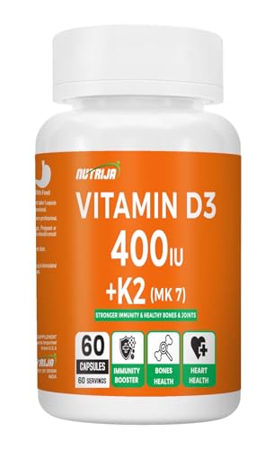 Image of NutriJa Vitamin D3 + K2 as MK7 Supplement 60 capsules - Stronger Immunity, Supports Bones, Joints & Heart Health