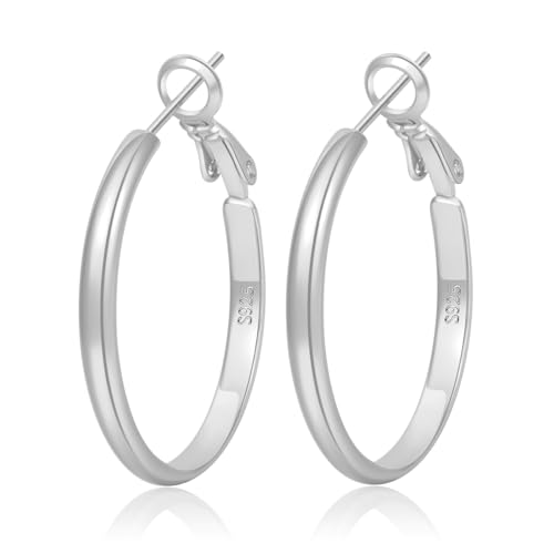 LOUMILEO 3mm Thin 925 Sterling Silver & 14k Gold Hoop Earrings Large Silver Hoop Earrings for Women Hypoallergenic Lightweight Hoops Earrings for Women 30/40/50/65MM