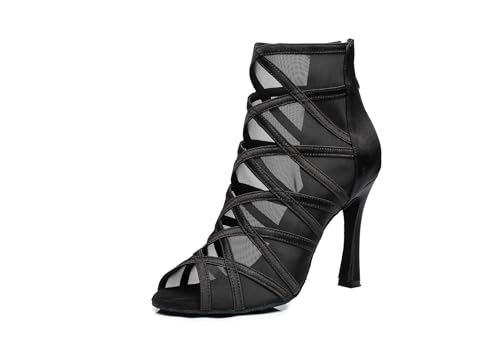 Image of Dance Practice Shoes for Women Mesh Ballroom Sandals Heels Party Prom Ankle Booties with Zip
