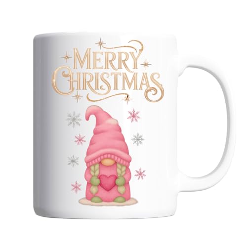Pickhut Pink Christmas Gonk Mug – Cute Nordic Scandinavian Gnome Coffee Cup – Festive Hot Chocolate Tea Mug – Novelty Xmas Gift for Mum, Her, Friends, Secret Santa, Stocking Filler