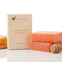 Aspen Kay Naturals Turmeric and Manuka Honey Soap Bar for Body & Face, Natural Turmeric Soap with Organic Aloe Vera, Shea Butter & Calendula - Gentle For All Skin Types, Unscented 2 pack