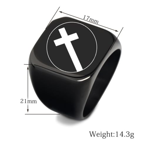 PAMTIER Męski kwadratowy pierścień ze stali nierdzewnej 17 mm z okrągłym wzorem krzyża sygnet pierścienie prosty prosty pierścień koktajlowy, Metal, Metal