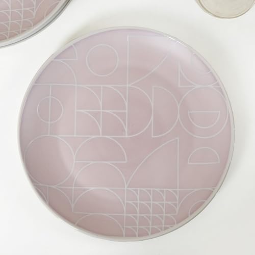 Image of Nestasia Ceramic Set of 4 Dinner Plates (10 Inch Each) - Microwave & Dishwasher Safe Full Plates with Geometric Pattern - Perfect for Home, Kitchen, Dining & Gifting (Mauve Matte Finish)