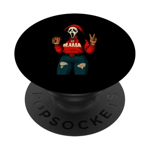 Horror Punk Spooky Mama – Funny Ghost Coffee Lover Halloween PopSockets Adhesive PopGrip