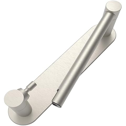 WZRUA Adhesive Toilet Paper Holder Brushed Nickel Bathroom Double Post Pivoting Toilet Tissue Holder Roll Holder Stick On No Drilling Stainless Steel and Zinc Alloy Cover