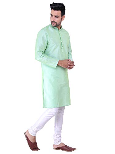Image of HUZUR Men's Silk Solid Straight Long Kurta Pyjama Set| Ethnic Wear