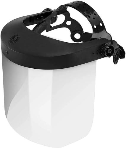 NEIKO 53819A Safety Face Shield with Clear Polycarbonate Visor, Adjustable Head Straps, Universal Fit, Protective Plastic Full Face Shield Masks for Grinding, Isolation, and Weed Whacking