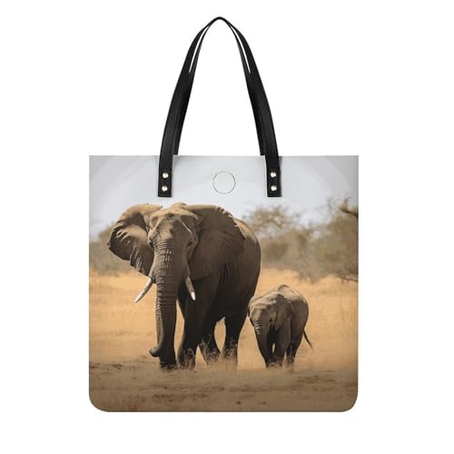 Sac seau motif éléphants en cuir végétalien souple pour femme
