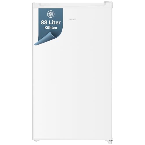 homeX Kühlschrank ohne Gefrierfach, Vollraumkühlschrank klein - 88L Nutzinhalt, freistehend und kompakt, Tischkühlschrank leise 39 dB, Fridge mit LED-Innenbeleuchtung und Temperaturregelung, weiß