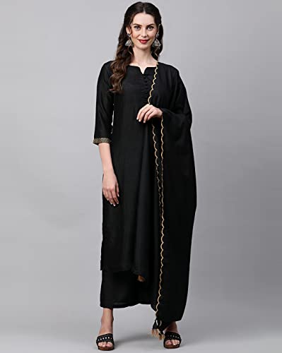 Image of INDO ERA Women's Polyester Solid Straight Kurta Palazzo With Dupatta Set(IE26KH9PK1836)
