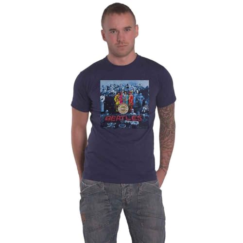 The Beatles T Shirt Sgt Pepper Album Cover Blue Tint Official Mens - Les Beatles, Paul McCartney, John Lennon, RIngo Starr, George Harrison The Beatles T Shirt Sgt Pepper Album Cover Blue Tint Official Mens