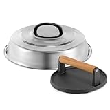 BBQ Accessories 12 Inch Round Stainless Steel Basting Cover - Cheese Melting Dome Round Cast Iron Grill Press Kit for Hamburger Bacon Steak, Best fits for Blackstone Camp Chef Flat Top Griddle Grill