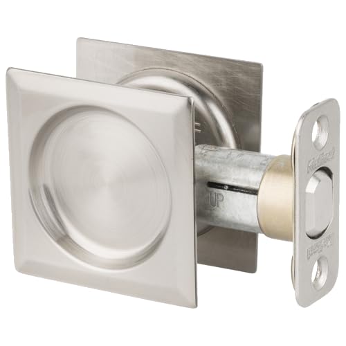 Kwikset Pocket Door Deadbolt Lock, Satin Nickel Square Exterior UnKeyed Hall Closet Pull Door, with Microban Protection