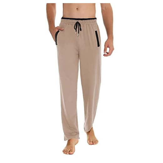 Youngull Pantalon Sport Homme Pantalon de Jogging Homme Coton à Carreaux Training Pants Pantalon Entrainement de Cordon Taille Élastique Casual Slim Fitness Brun Clair XL