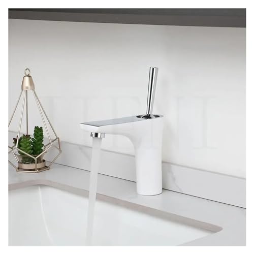 Robinet de salle de bains mitigeur blanc eau chaude froide sur pont vasque