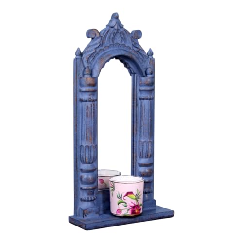 CULTURWAY Imperial Wooden Rectangular Wall Hanging Jharokha Wall Mount Framed Mirror for Living Room, Bedroom, Home Decor (45x25x8 cms)