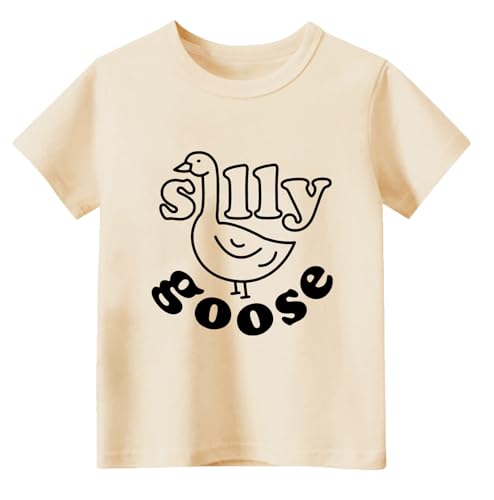 Image of Kids Short Sleeve Tees Toddler Crewneck T-Shirts Boys Girls Dino Raccoon Excavator Silly Goose Flower Girl Tops 2-7 Years