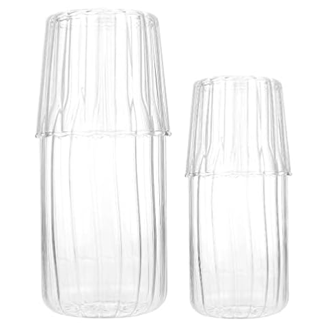 Operitacx 2 Sets Bedside Night Water Carafe with Tumbler Glass Set for Bedroom Nightstand Cold Water Container Clear Glass Juice Water Pitcher Glass Mouthwash Bottle for Bathroom Cover