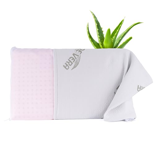 MaxxGoods orthopädisches flaches Kopfkissen [WASCHBAR] aus Visco Gelschaum + Baumwollbezug + Aloe Vera Schutzbezug - Nackenstützkissen für HWS...