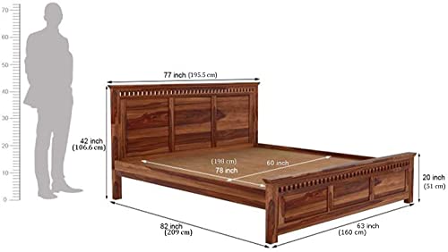 Image of Sheesham Wood Queen Size Bed Without Storage Wooden Double Bed for Bedroom Living Room Home and Hotels (Teak Finish)