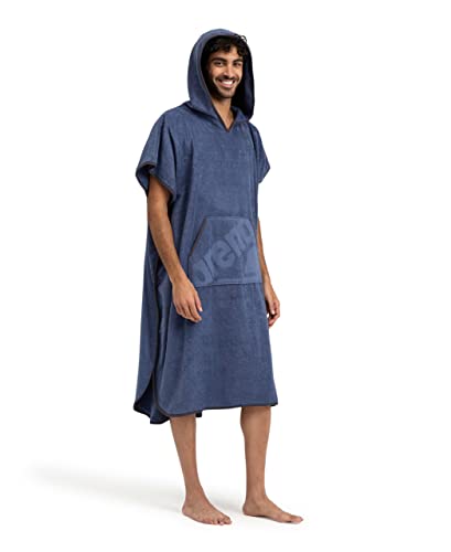 ARENA Unisex Adult Hooded Poncho Cotton Swim Towel Changing Bathrobe for Pool Beach Vacation, Kangaroo Pocket, Gray Blue, Medium