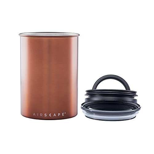 Planetary Design Airscape Stainless Steel Coffee Canister | Food Storage Container | US patented Airtight Lid | Push Out Excess Air and Preserve Freshness (Medium, Brushed Copper)