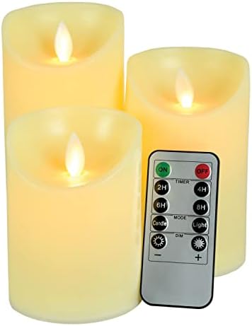 Ex-Pro Set of 3 Flickering Flameless LED Candles, Wax Effect, Dancing Flame Battery Powered Mood Lights with Remote Control