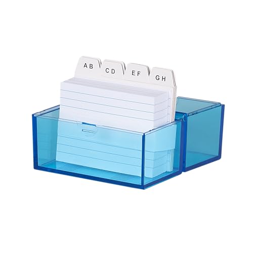 Wedo 2508303 Karteibox DIN A8 quer aus Kunststoff inklusive 100 Karteikarten 150 Karten weiß/liniert/transparentblau