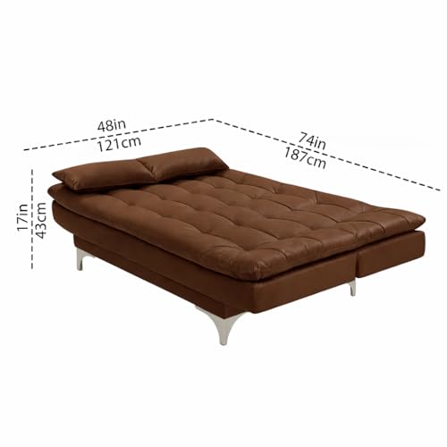 Image of Casaliving Danny 3 Seater Sofa Cum Bed Leatherette Fabric (Brown) with Two Cushions Perfect for |Home Living |Office Room and Guest Room Premium Sofa