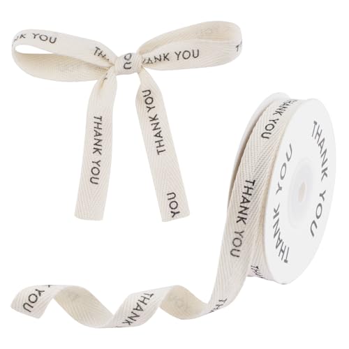 HICOHAND Fita de algodão com texto em inglês "Thank You", 20 m, fita de algodão bege para embalagem de presentes, ramos de artesanato, decoração do dia de ação de graças, presente de