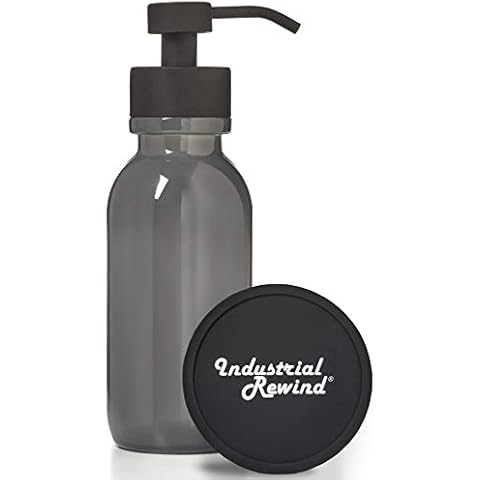 Gray Glass Soap Dispenser with Black Wide Mouth Metal Pump - 16oz Glass Jar Lotion Bottle by Industrial Rewind (Gray WM/Black) Cover