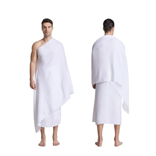ZENRUIMING 1Pcs Muslim Men's Ihram hajj Towel, Suitable for Pilgrimage Towels, Middle Eastern Islamic Clothing, 210x110cm (83x43 inches)