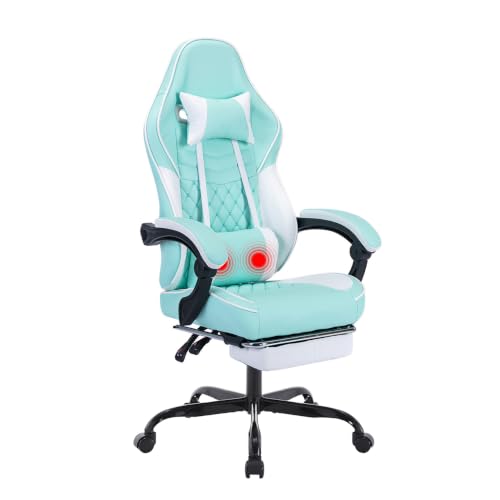 Image of Gaming Desk Chair for Adults, Ergonomic Gaming Chair (Green+White)