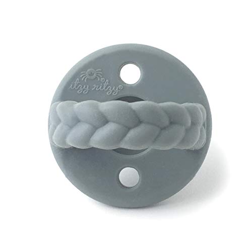 Itzy Ritzy Sweetie Soother Pacifier Set Of 2 - Silicone Newborn Pacifiers With Collapsible Handle & Two Air Holes For Added Safety; Set Of 2 In Dark Gray & Yellow, Ages Newborn & Up #TOP4