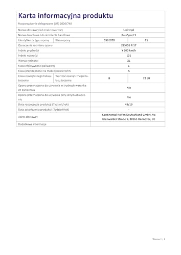Uniroyal 72133 Pneumatico 225/55 R17 101Y Rainsport 5 Xl - 5