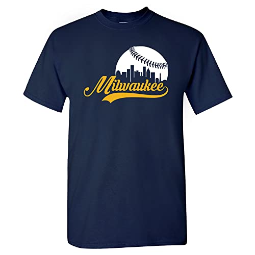 Milwaukee Baseball Skyline Mens Fan T-Shirt (Navy T-Shirt L)