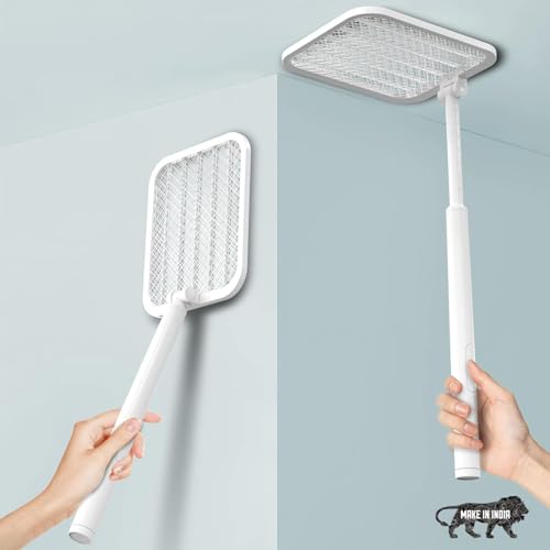CostarMatter Foldable Electric Mosquito Bat - UV Purple Light, Rechargeable Handheld Extendable Electric Fly Swatter Up to 78CM, 1200mAh Auto Mode Mosquito Killer Lamp, Made in India (White)