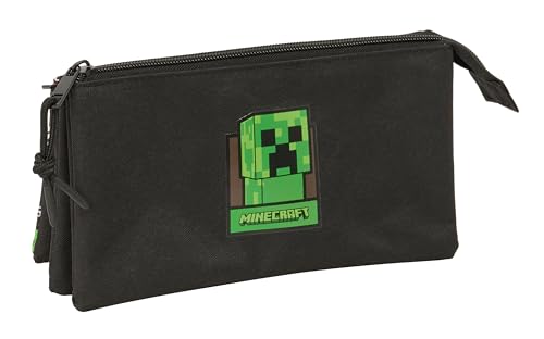 Minecraft - Portatodo Triple, Estuche Infantil, Estuche Niño, Ideal para Niños en Edad Escolar, Cómodo y Versátil, Calidad y Resistencia, 22x3x12 cm