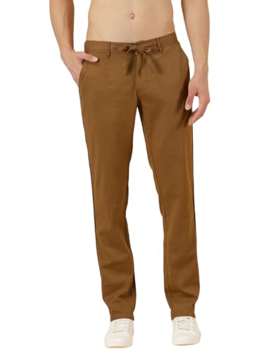 Image of Thomas Scott Men's | Solid | Light Weight | Breathable Fabric | Elasticated Waist | Mid Rise | Regular Fit | Cotton Blend | Button with Drawstring | Chino Trouser | Pants