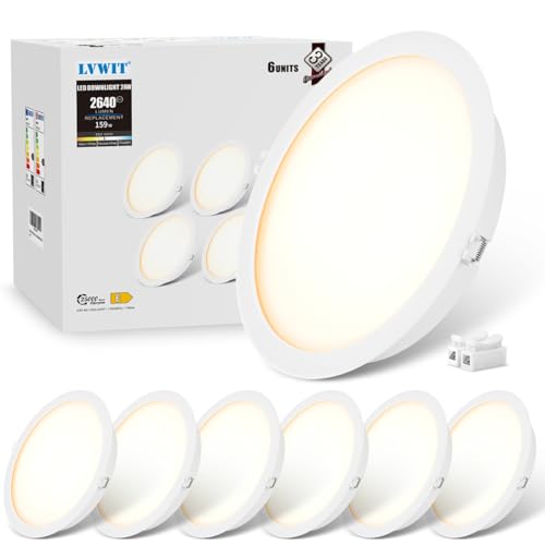 LVWIT Faretti LED da Incasso per Cartongesso, Faretti da Incasso 24W, Faretti Incasso Cartongesso, 2640 Lumen, Luce Naturale 4000K, Faretto da Incasso, AC 220-240V, Diametro Foro Ø195-205mm, Set di 6