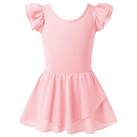 MERIABNY Girls Pink Leotards for Dance With Tutu Dresses 3t 4t Ballerina Outfits with Ruffle Sleeves for Toddlers Ballet Tap Class, Pink Cover