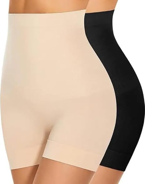 Horam Women Seamless High Waist Tummy Tucker Shapewear Shorts Body Shaper for Tummy Back Hips Thighs Lightweight Slimming Shorts Under Saree Dress Pack of 2 Black & Skin-image-16