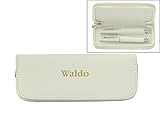  Set de pluma en estuche de cuero artificial de color blanco con nombre grabado: Waldo (nombre de pila/apellido/apodo)
