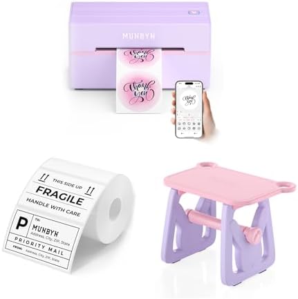 MUNBYN 130B Bluetooth Thermal Label Printer+3x2 Inch White Thermal Labels+Label Holder for Rolls and Fanfold Labels image 3