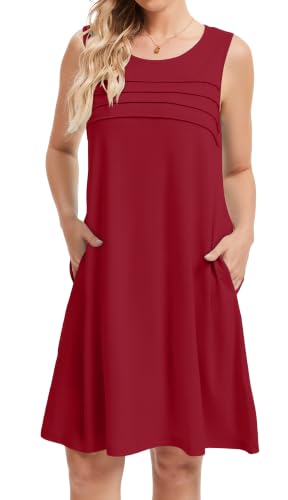 Image of CHICGAL Womens Summer Dresses Casual Loose Pleated Front Tshirt Sleeveless Tank Sundresses with Pockets 2026
