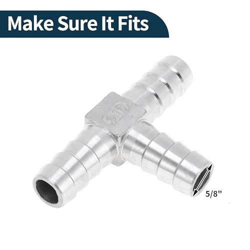 TUCKBOLD 304 Edelstahl Schlauchstutzen 5/8\ T-förmiger 3-Wege-Verbinder für Luft Wasser Öl Gas Kraftstoff 1 Satz Silberton