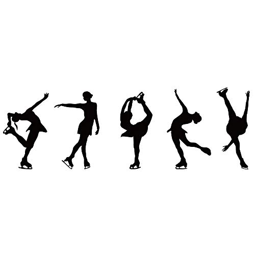 DNVEN 5 Girls Figure Skating Skater Skates Sports Gym Vinyl PVC Wall Stickers Decals Kid Rooms Sports Decors Quotes Wall Decals Decor Black 47 inches x 16 inches