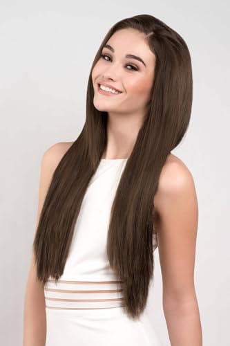 Extension de cheveux demi-perruque brune lisse longue postiche chestnut brown 8