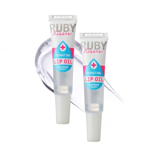 Ruby Kisses Hydrating Clear Lip Oil Treatment Gloss (2 Pack), Hydrates & Heals with Vitamin E & Jojoba, Lightweight Non-Greasy Formula with Almond Oil, Repair & Protect Dry Chapped Lips