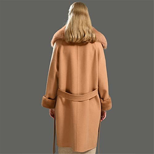 100% Wool Coat For Women Spring Jacket Mink Fur Cuffs Double-Sided Cashmere Coat Camel S #TOP7